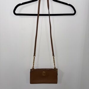Tory Burch Brown Leather Crossbody Bag with Flap Closure